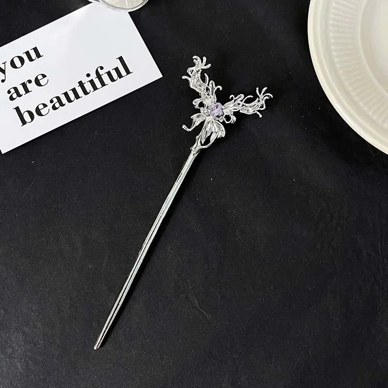 Punk Metal Liquid Butterfly Hair Sticks Hairpins for Women Vintage Chinese Style Rose Flower Hair Clips Pins Hair Accessories