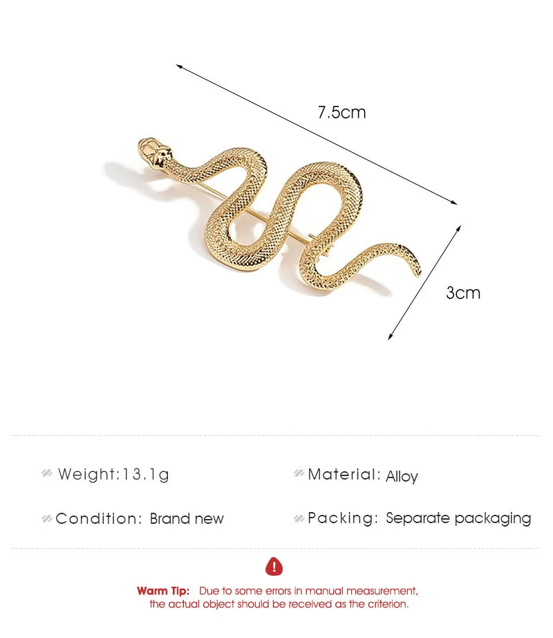 Gold Color Snake Brooches Women Men Lady Luxury Metal Snake Animal Brooch Pins Party Casual Fashion Jewelry Gifts