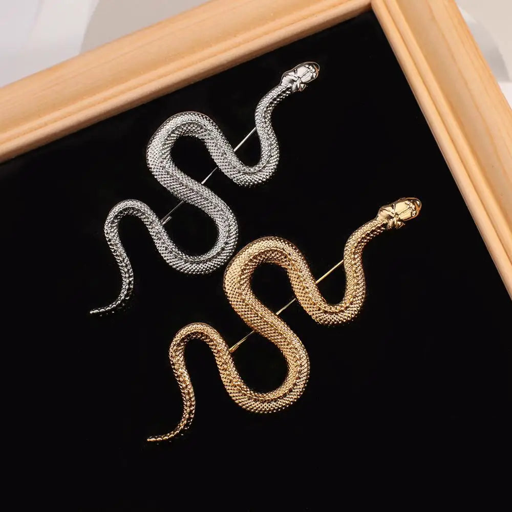 Gold Color Snake Brooches Women Men Lady Luxury Metal Snake Animal Brooch Pins Party Casual Fashion Jewelry Gifts