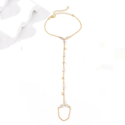 Trendy Stainless Steel Zircon Bracelet for Women Minimalist Water Droplet Long Chains Finger Bracelet Jewelry Gifts