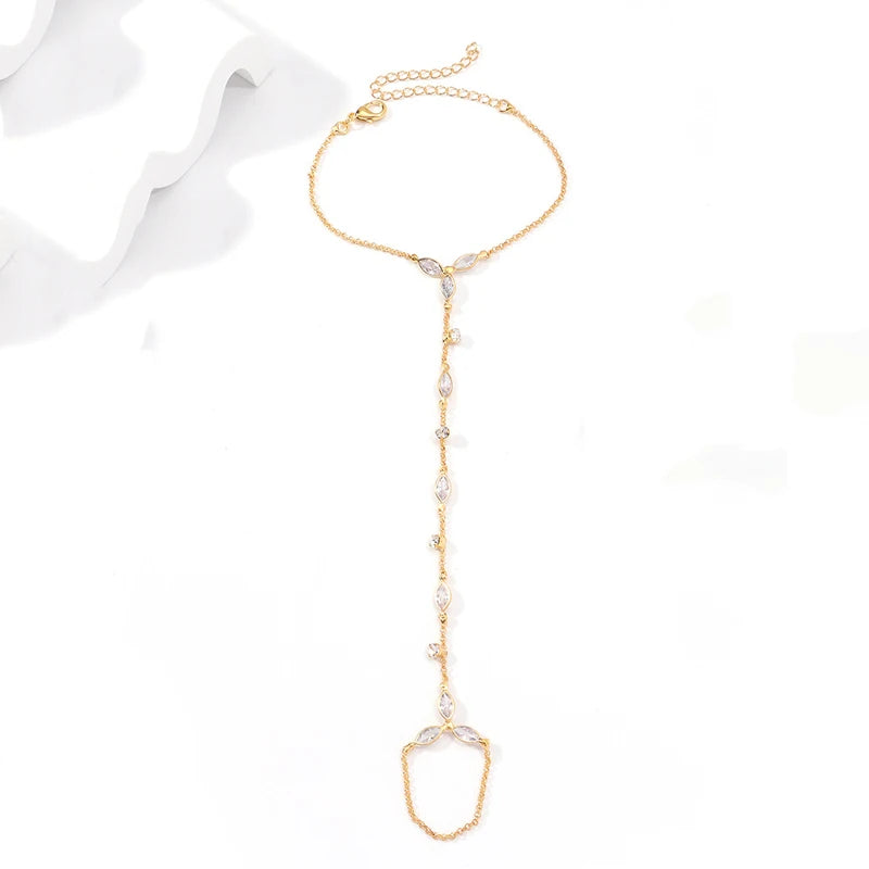 Trendy Stainless Steel Zircon Bracelet for Women Minimalist Water Droplet Long Chains Finger Bracelet Jewelry Gifts
