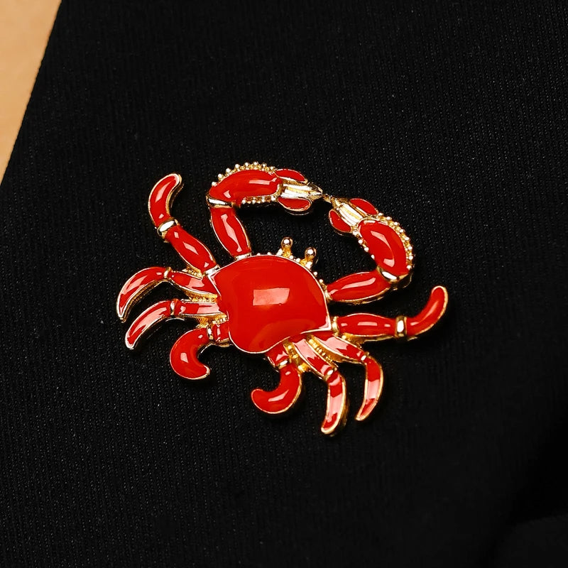 2026 New Summer Beach Red Lobster Brooch for Women Personality Metal Crab Animal Corsage Clothes Pin Party Accessories Gift