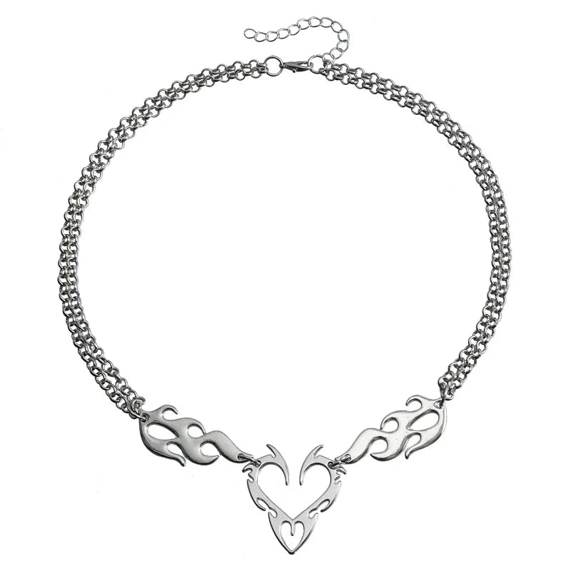 Stainless Steel Silver Color Thorn Heart Choker Necklace For Woman Man Punk Hip Hop Metal Hollow Clavicle Chain Necklace Jewelry