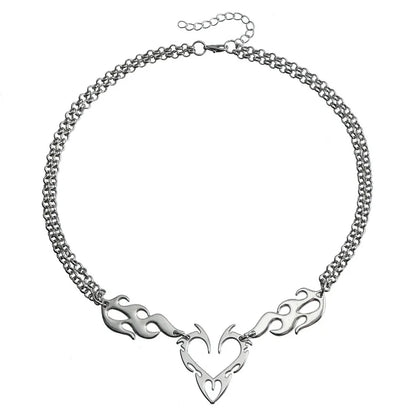 Stainless Steel Silver Color Thorn Heart Choker Necklace For Woman Man Punk Hip Hop Metal Hollow Clavicle Chain Necklace Jewelry