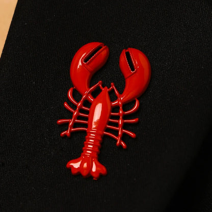 2026 New Summer Beach Red Lobster Brooch for Women Personality Metal Crab Animal Corsage Clothes Pin Party Accessories Gift