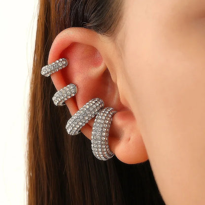 1Pcs Gold Color C Shape Round Cartilage Clip Earrings For Women Luxury Crystal Fake No Pierced Geometric Ear Cuff Jewelry