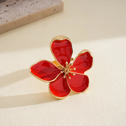 Fashion Colorful Drip Oil Flower Finger Rings for Women Sweet Metal Five Petal Floral Adjustable Ring Vacation Charms Jewelry