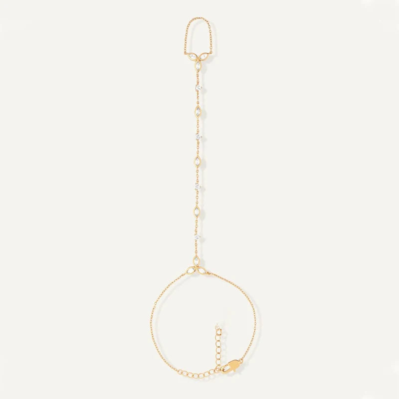 Trendy Stainless Steel Zircon Bracelet for Women Minimalist Water Droplet Long Chains Finger Bracelet Jewelry Gifts