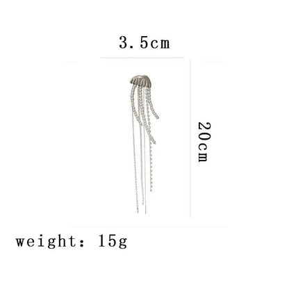 Fashion Silver Color Pearl Jellyfish Brooch For Women Exquisite Rhinestones Long Tassel Suit Pin Brooches Party Accessories