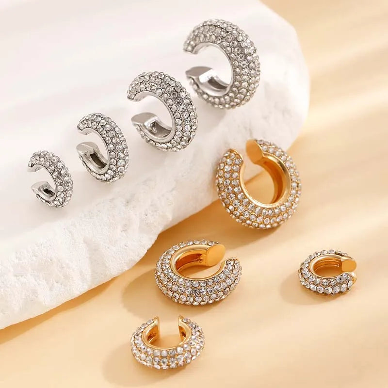 1Pcs Gold Color C Shape Round Cartilage Clip Earrings For Women Luxury Crystal Fake No Pierced Geometric Ear Cuff Jewelry