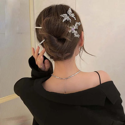 Punk Metal Liquid Butterfly Hair Sticks Hairpins for Women Vintage Chinese Style Rose Flower Hair Clips Pins Hair Accessories