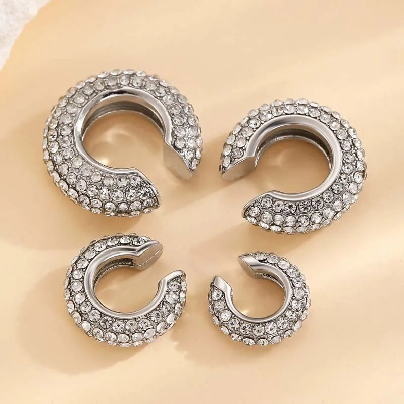 1Pcs Gold Color C Shape Round Cartilage Clip Earrings For Women Luxury Crystal Fake No Pierced Geometric Ear Cuff Jewelry