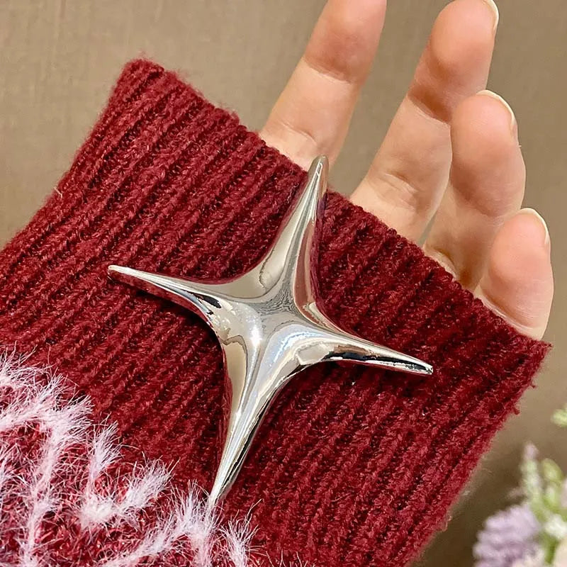 Punk Rock Silver Color Metal Cross Star Brooches for Men Women 2026 New Trendy Four Pointed Star Lapel Brooch Pins Jewelry