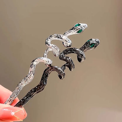 New Punk Snake Shape Hair Sticks Hairpin for Women Fashion Metal Green Crystal Chopstick Hair Clip Pin Headwear Hair Accessories