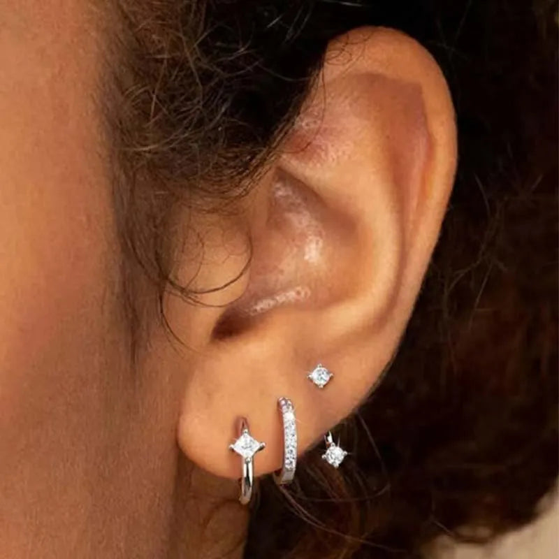 3PCS Shiny Crystal Huggie Hoop Earring Set Women Fashion Cartilage Hoops Earring Bulk Helix Jewelry Lobe Stud Piercing Orelha