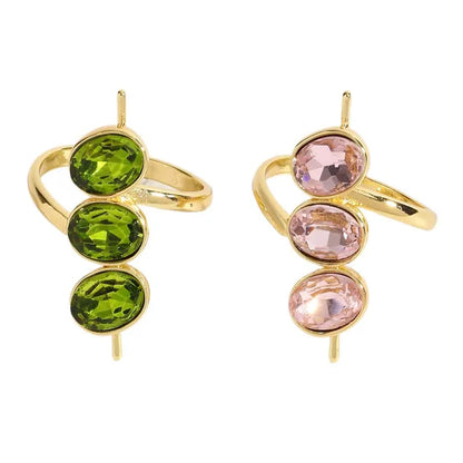 Luxury Green Zirconia Open Ring for Women Exquisite Crystak Bead Shaped Geometric Adjustable Ring Party Jewelry Gifts
