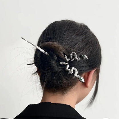 2026 Punk Snake Hairpin Hair Sticks Rhinestones Irregular Texture Metal Vintage Headwear Hairstyle for Women Hair Accessories