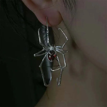 Punk Gothic Red Crystal Spider Stud Earrings For Women Men Hip Hop Metal Piercing Ear Bone Clip Y2K Jewelry Halloween Gift