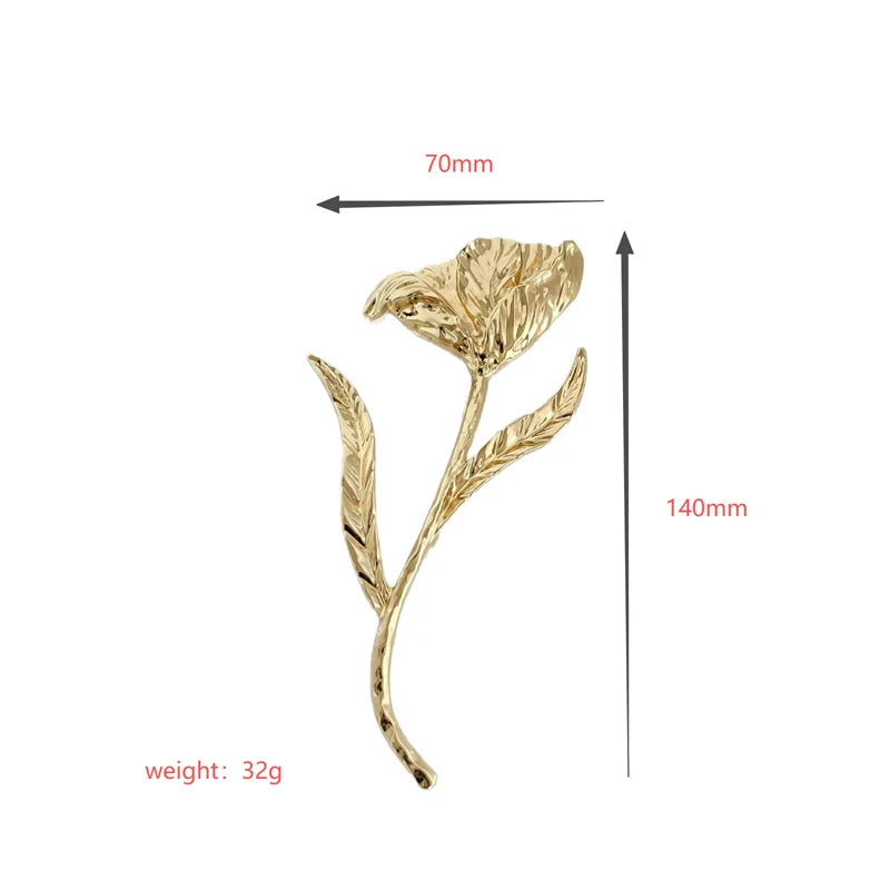 Romantic Huge Metal Tulip Flower Brooches 2-Color Big Plants Easy-Match Brooch for Women's Clothes Backpack Pins Gifts