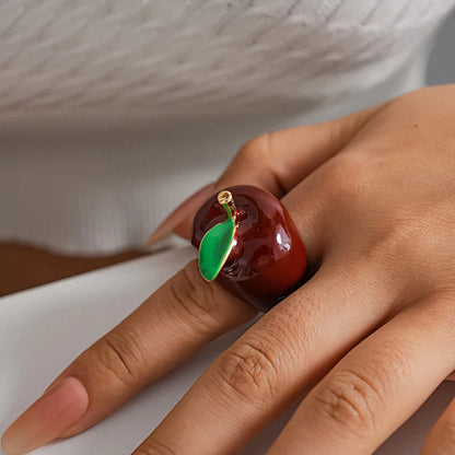 Creative Colorful Drip Oil Apple Ring for Women Personality Fashion Cartoon Fruit rings Design Sense Finger Ring Jewelry