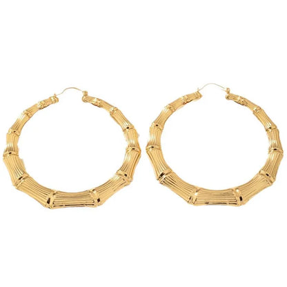 Exaggerated Large Bamboo Joint Hoop Earrings For Women Fashion Gold Color Circle Round Geometric Earrings Jewelry Party Gifts