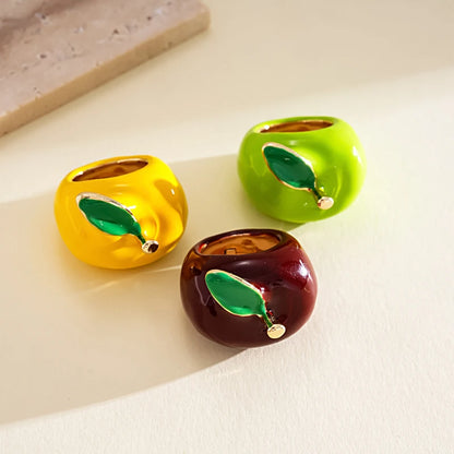 Creative Colorful Drip Oil Apple Ring for Women Personality Fashion Cartoon Fruit rings Design Sense Finger Ring Jewelry