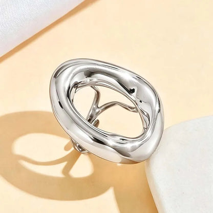 Stainless Steel Metal Hollow Irregular Open Rings For Women Exaggerated Gold Color  Geometric Chunky Ring Jewelry Gifts