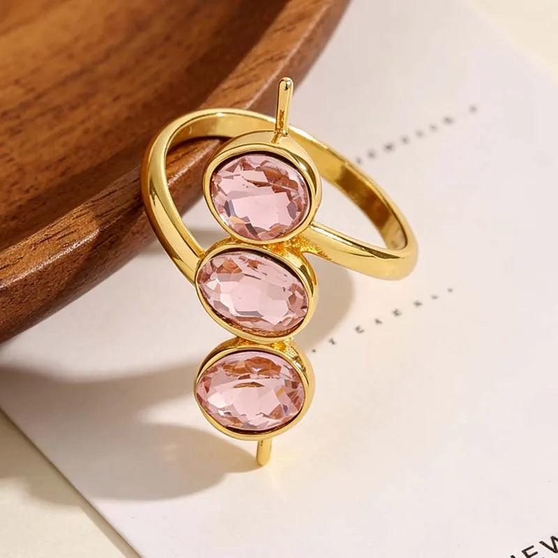Luxury Green Zirconia Open Ring for Women Exquisite Crystak Bead Shaped Geometric Adjustable Ring Party Jewelry Gifts