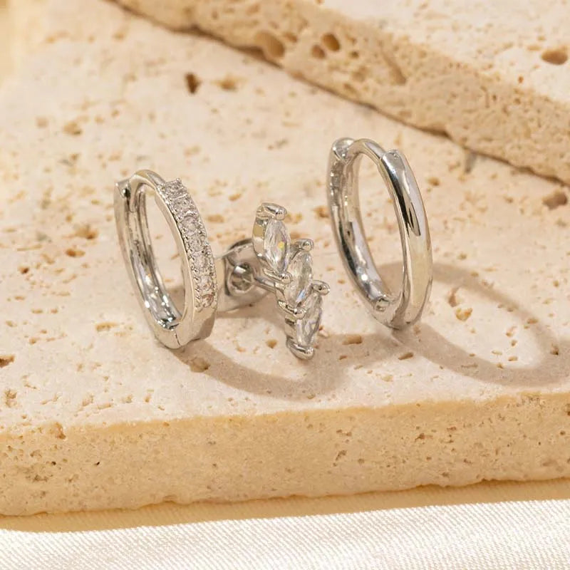 3PCS Shiny Crystal Huggie Hoop Earring Set Women Fashion Cartilage Hoops Earring Bulk Helix Jewelry Lobe Stud Piercing Orelha