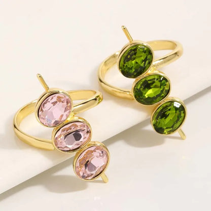 Luxury Green Zirconia Open Ring for Women Exquisite Crystak Bead Shaped Geometric Adjustable Ring Party Jewelry Gifts