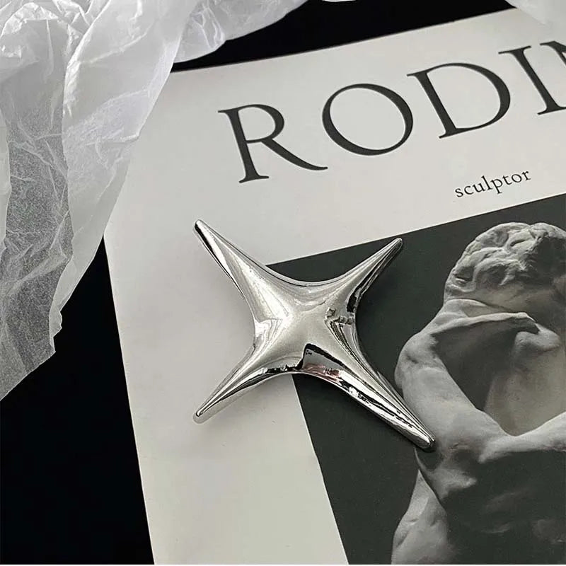 Punk Rock Silver Color Metal Cross Star Brooches for Men Women 2026 New Trendy Four Pointed Star Lapel Brooch Pins Jewelry