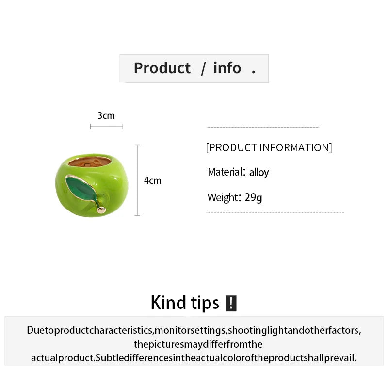 Creative Colorful Drip Oil Apple Ring for Women Personality Fashion Cartoon Fruit rings Design Sense Finger Ring Jewelry