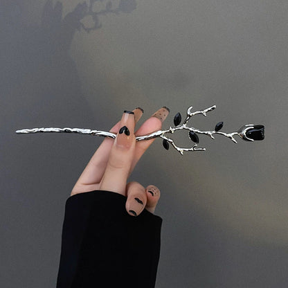 2026 New Chinese Hairpin Hair Stick Rose Flower Crystal Branch Metal Texture Vintage Hair Accessories for Women Headwear Jewelry