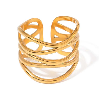 Stainless Steel Metal Irregular Line Open Rings For Women Minimalist Gold Color Geometric Curved Adjustable Ring Jewelry Gift