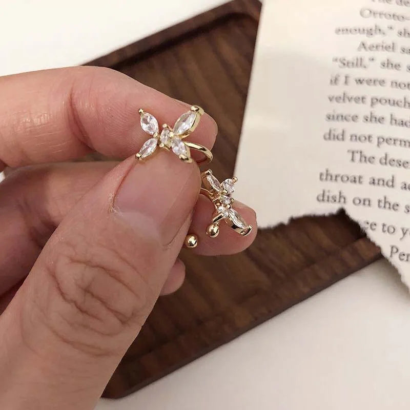 1Pcs Gold Color Zircon Butterfly Ear Clip Female Luxury Shiny Crystal Non-Piercing Fake Cartilage Ear Cuff Jewelry Gifts