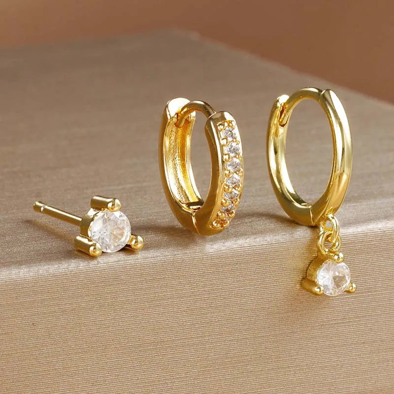 3PCS Shiny Crystal Huggie Hoop Earring Set Women Fashion Cartilage Hoops Earring Bulk Helix Jewelry Lobe Stud Piercing Orelha