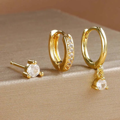 3PCS Shiny Crystal Huggie Hoop Earring Set Women Fashion Cartilage Hoops Earring Bulk Helix Jewelry Lobe Stud Piercing Orelha