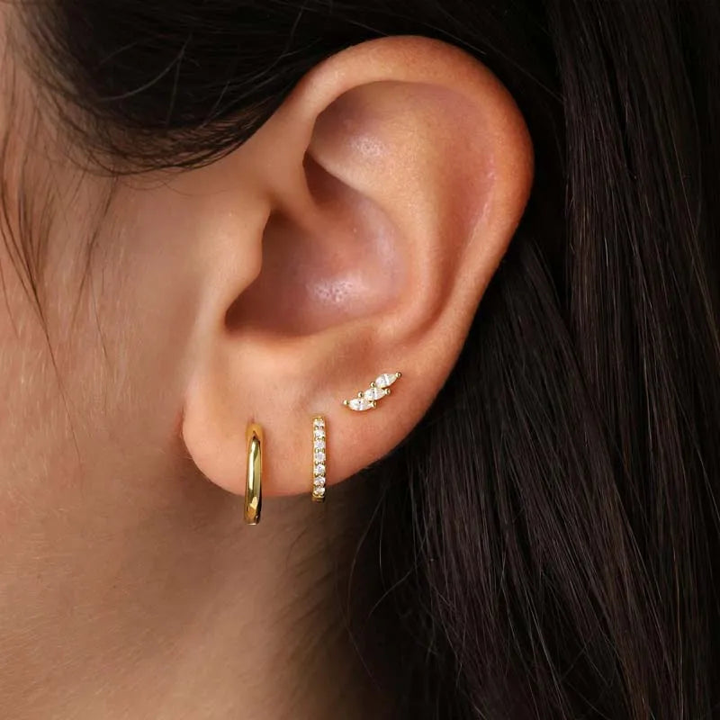 3PCS Shiny Crystal Huggie Hoop Earring Set Women Fashion Cartilage Hoops Earring Bulk Helix Jewelry Lobe Stud Piercing Orelha