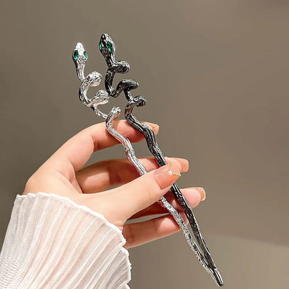 New Punk Snake Shape Hair Sticks Hairpin for Women Fashion Metal Green Crystal Chopstick Hair Clip Pin Headwear Hair Accessories