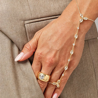 Trendy Stainless Steel Zircon Bracelet for Women Minimalist Water Droplet Long Chains Finger Bracelet Jewelry Gifts