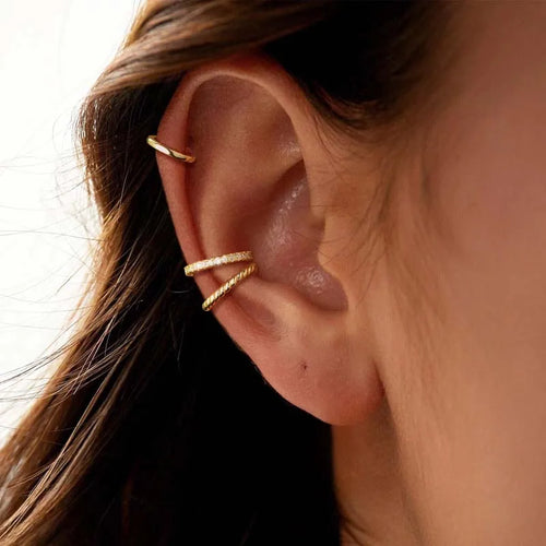 3Pcs/Set Fashion Gold Color Crystal Clip Earrings for Women Girls Minimalist Metal C-shaped Fake Piercing Ear Cuff  Ear Jewelry