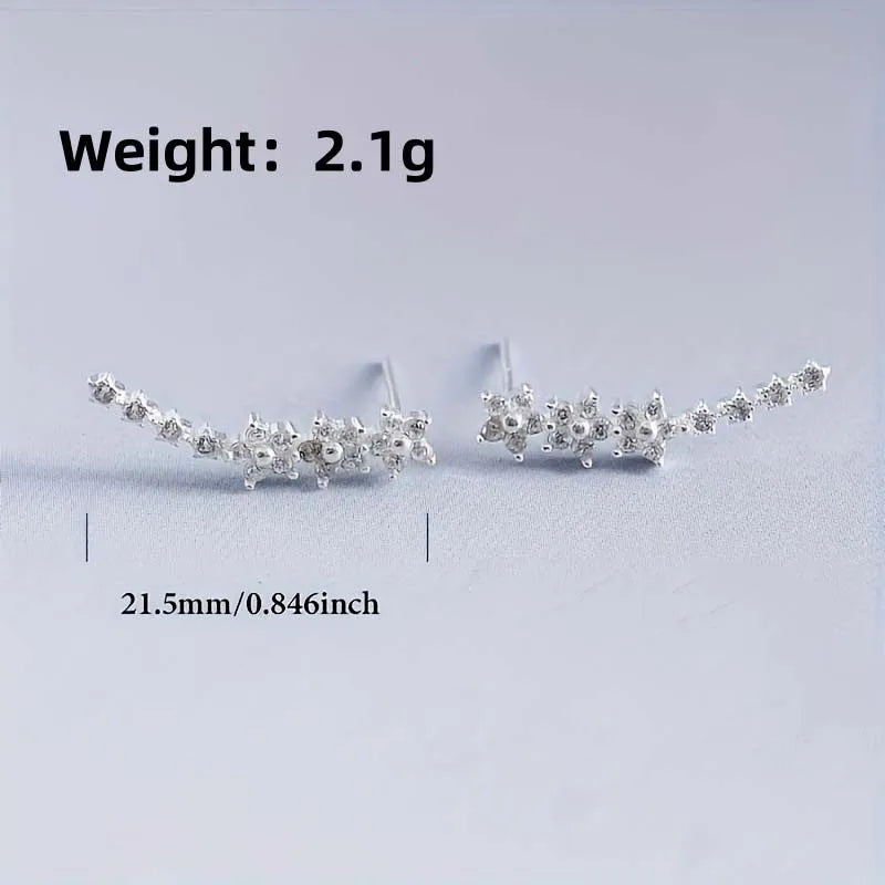 Fashion Silver Color Zircon Flower Star Stud Earrings For Women Simple Metal Piercing Climbing Earrings Jewelry Accessories