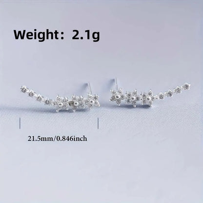 Fashion Silver Color Zircon Flower Star Stud Earrings For Women Simple Metal Piercing Climbing Earrings Jewelry Accessories