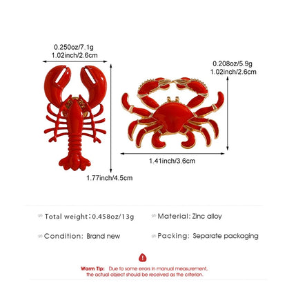 2026 New Summer Beach Red Lobster Brooch for Women Personality Metal Crab Animal Corsage Clothes Pin Party Accessories Gift