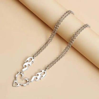 Stainless Steel Silver Color Thorn Heart Choker Necklace For Woman Man Punk Hip Hop Metal Hollow Clavicle Chain Necklace Jewelry