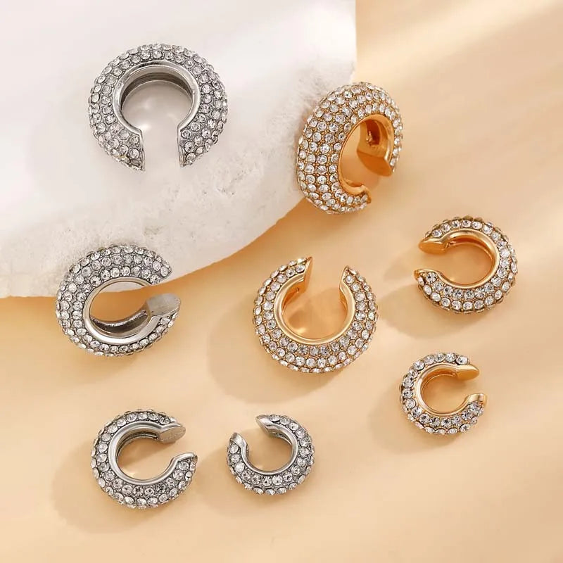 1Pcs Gold Color C Shape Round Cartilage Clip Earrings For Women Luxury Crystal Fake No Pierced Geometric Ear Cuff Jewelry