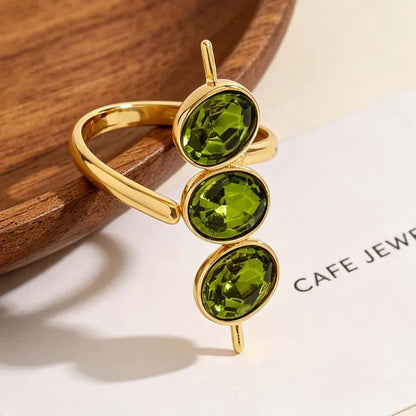 Luxury Green Zirconia Open Ring for Women Exquisite Crystak Bead Shaped Geometric Adjustable Ring Party Jewelry Gifts