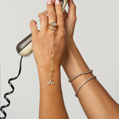 Trendy Stainless Steel Zircon Bracelet for Women Minimalist Water Droplet Long Chains Finger Bracelet Jewelry Gifts