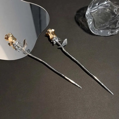Punk Metal Rose Flower Hair Sticks Hairpins for Women Girls Vintage Chinese Style Flower Hair Clips Pins Hair Accessories