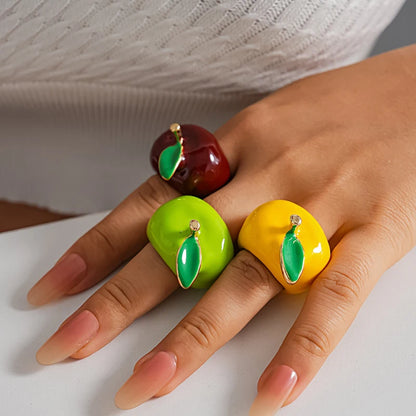 Creative Colorful Drip Oil Apple Ring for Women Personality Fashion Cartoon Fruit rings Design Sense Finger Ring Jewelry